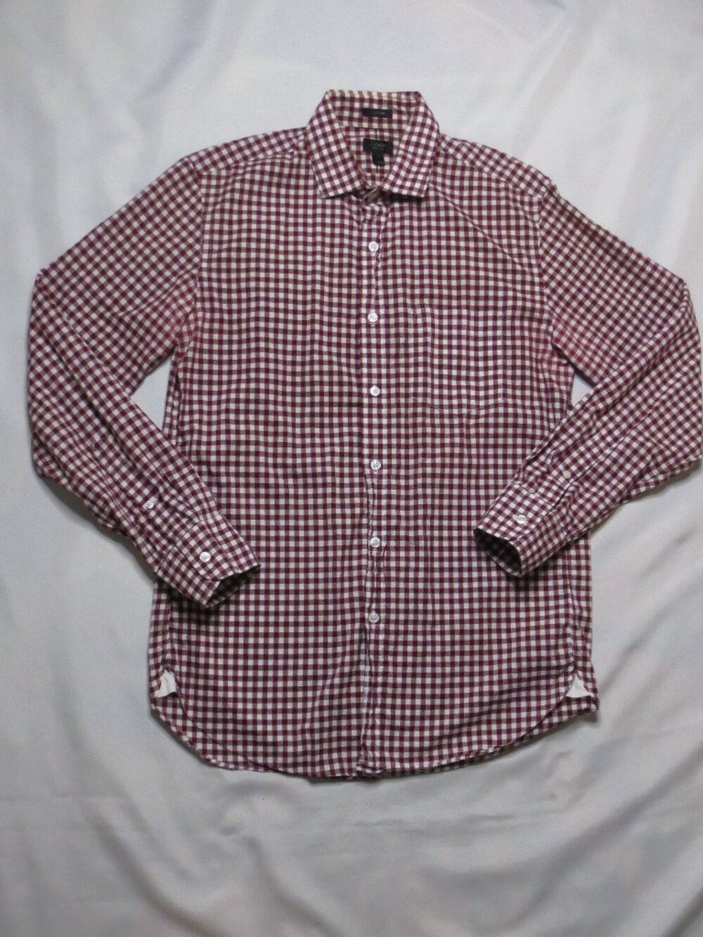 J.CREW mens SHIRT gingham BUTTON-DOWN burgundy LUDLOW cream CHECKERED SIZE M